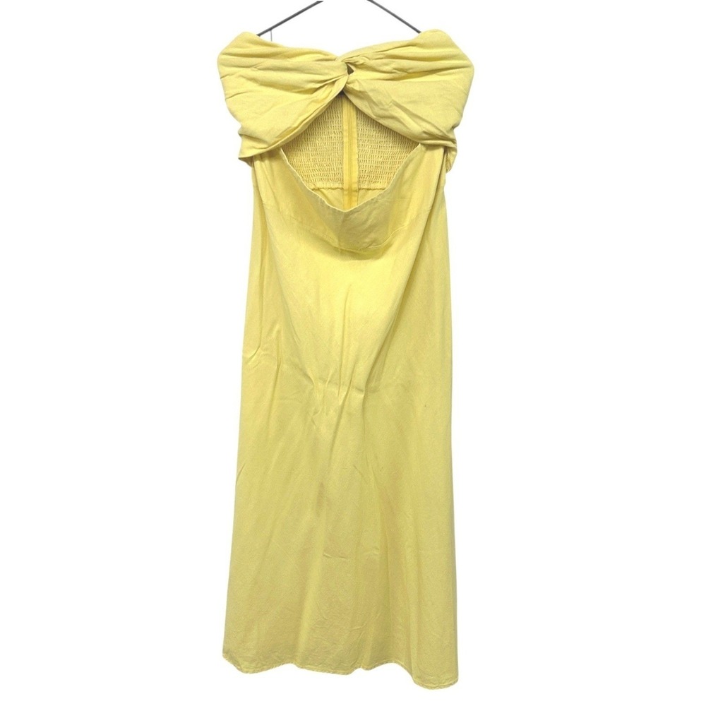 Linen Blend Strapless Twist Front Midi Dress 14 Yellow Romantic‎ Resort Vacation